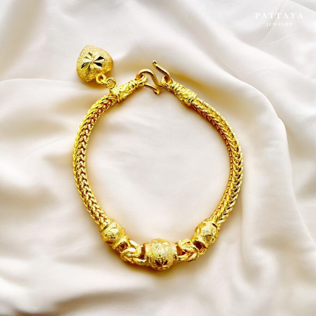 สร้อยข้อมือลายสี่เสาสลับเม็ดคั่น